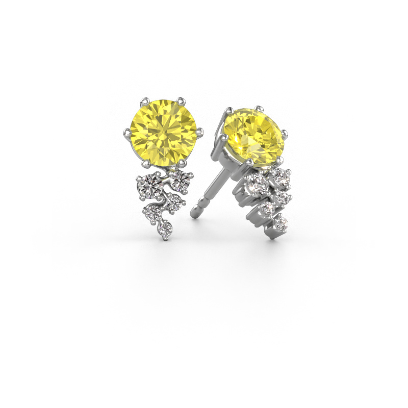 Image de Boucles d'oreilles Royce 585 or blanc Diamants synthétiques jaune 6 mm