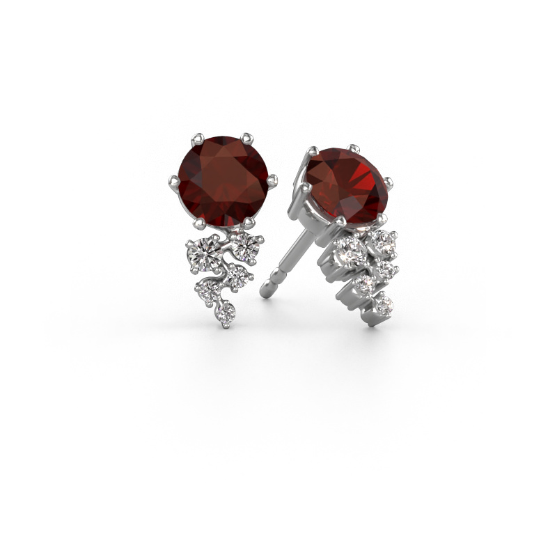 Image de Boucles d'oreilles Royce 585 or blanc Grenat 6 mm