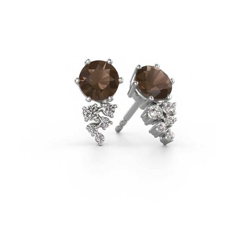 Image of Earrings Royce 585 white gold Smokey quartz 6 mm