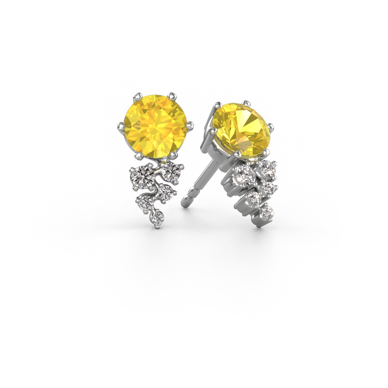 Image of Earrings Royce 585 white gold Yellow sapphire 6 mm