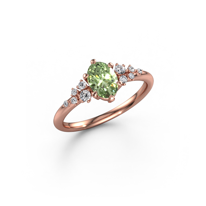 Image of Ring Royce OVL 585 rose gold Green lab grown diamond 7x5 mm