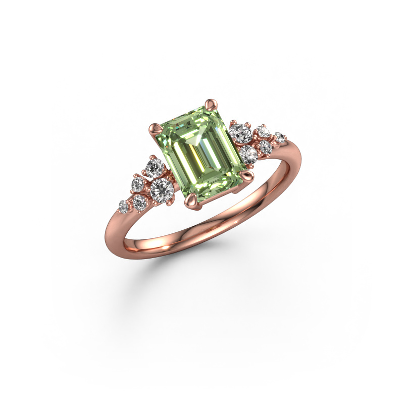 Image of Engagement ring Royce EME 585 rose gold Green lab grown diamond 8x6 mm
