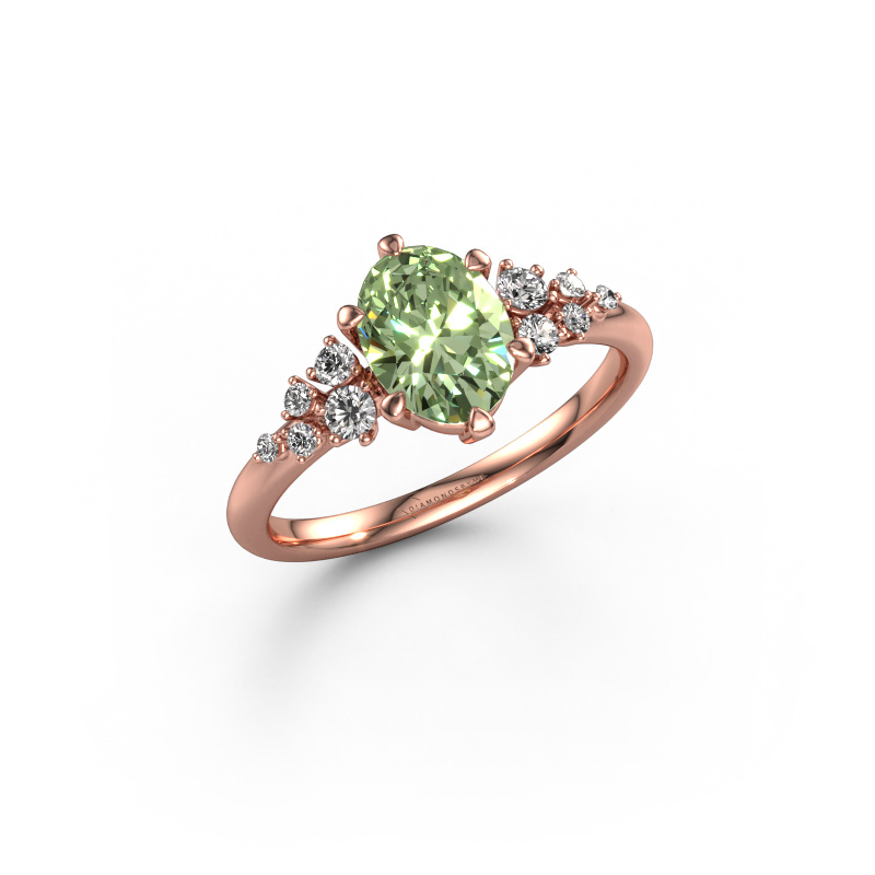 Image of Engagement ring Royce OVL 585 rose gold Green lab grown diamond 8x6 mm