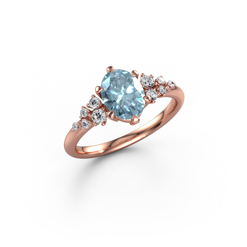 Afbeelding van Verlovingsring Royce OVL 585 rosé goud Blauwe lab grown diamant 8x6 mm