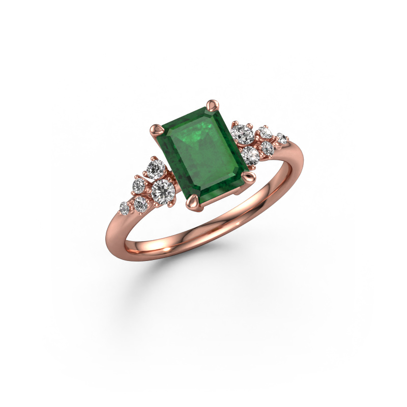 Image of Engagement ring Royce EME 585 rose gold Emerald 8x6 mm