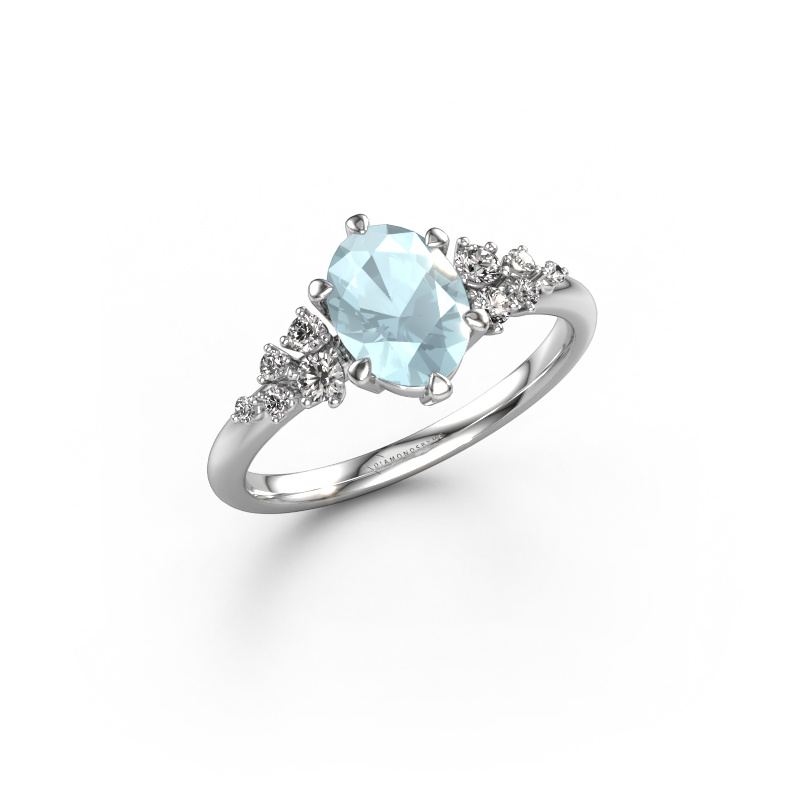 Image of Engagement ring Royce OVL 585 white gold Aquamarine 8x6 mm