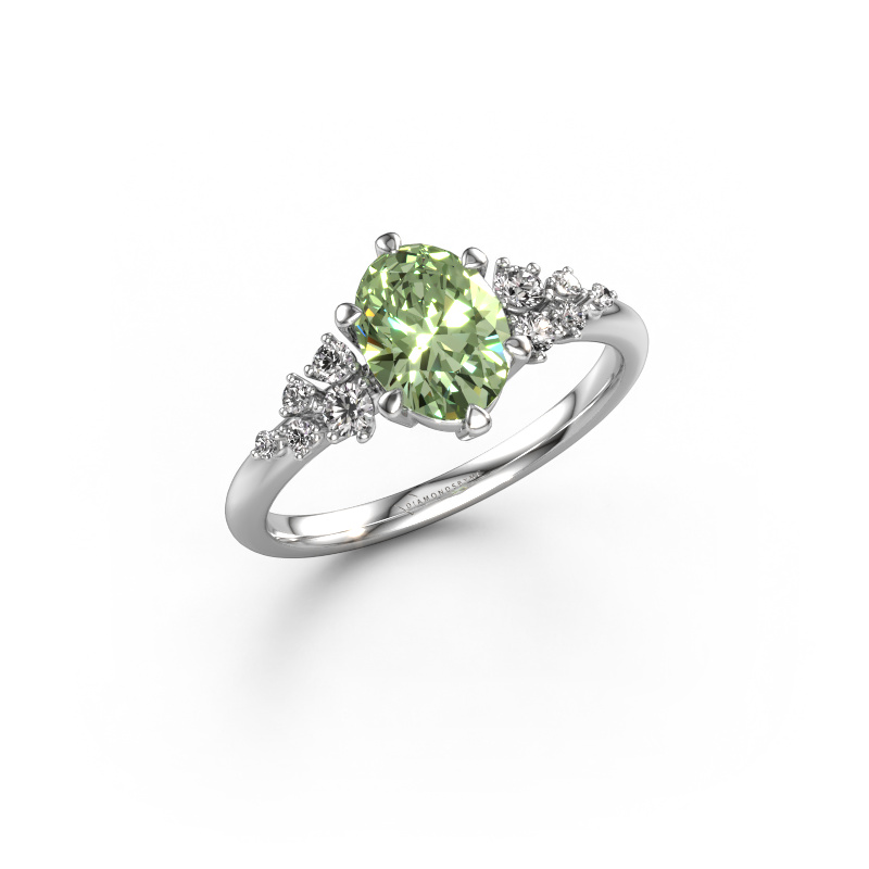 Image de Bague de fiançailles Royce OVL 950 platine Diamants synthétiques vert 8x6 mm
