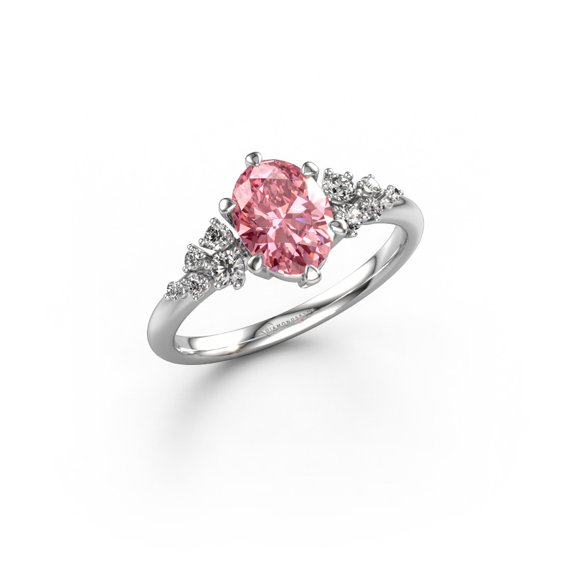 Image of Engagement ring Royce OVL 585 white gold Pink lab grown diamond 8x6 mm