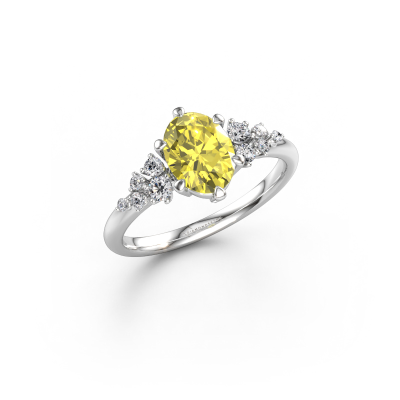 Afbeelding van Verlovingsring Royce OVL 585 witgoud Gele lab grown diamant 8x6 mm