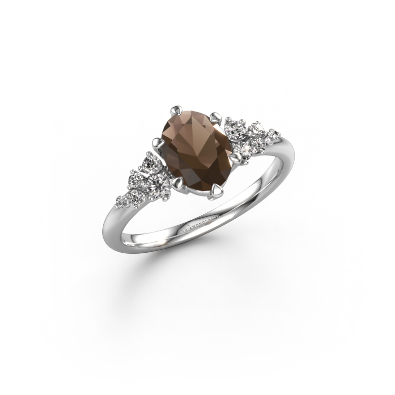 Image of Engagement ring Royce OVL 585 white gold Smokey quartz 8x6 mm