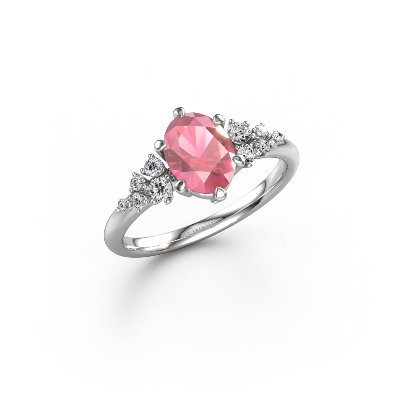 Image of Engagement ring Royce OVL 585 white gold Tourmaline pink 8x6 mm