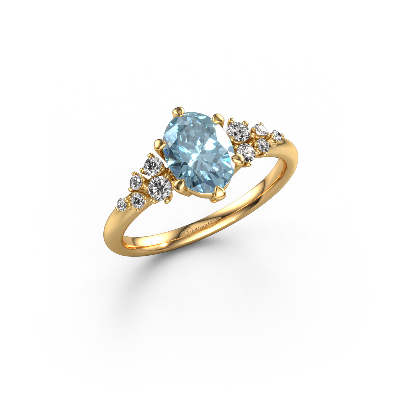 Image of Engagement ring Royce OVL 585 gold Blue lab grown diamond 8x6 mm