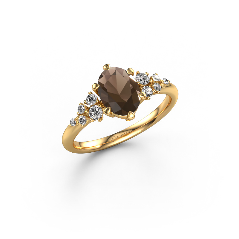 Image of Engagement ring Royce OVL 585 gold Smokey quartz 8x6 mm