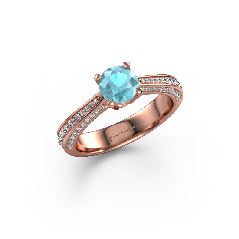 Image of Engagement ring Ruby rnd 585 rose gold Blue topaz 5.7 mm