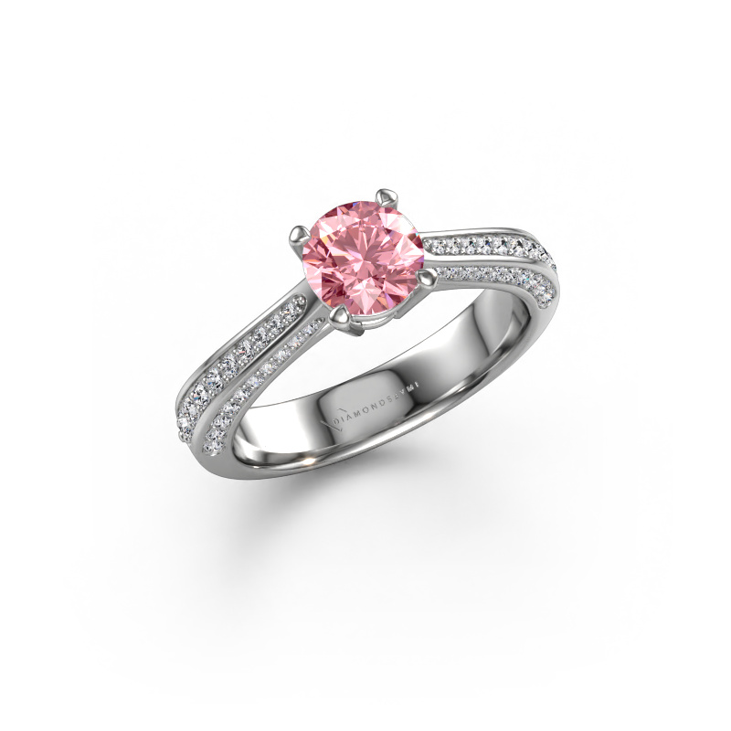 Image of Engagement ring Ruby rnd 950 platinum Pink lab grown diamond 5.7 mm