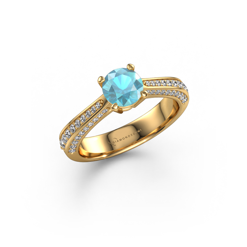 Image of Engagement ring Ruby rnd 585 gold Blue topaz 5.7 mm