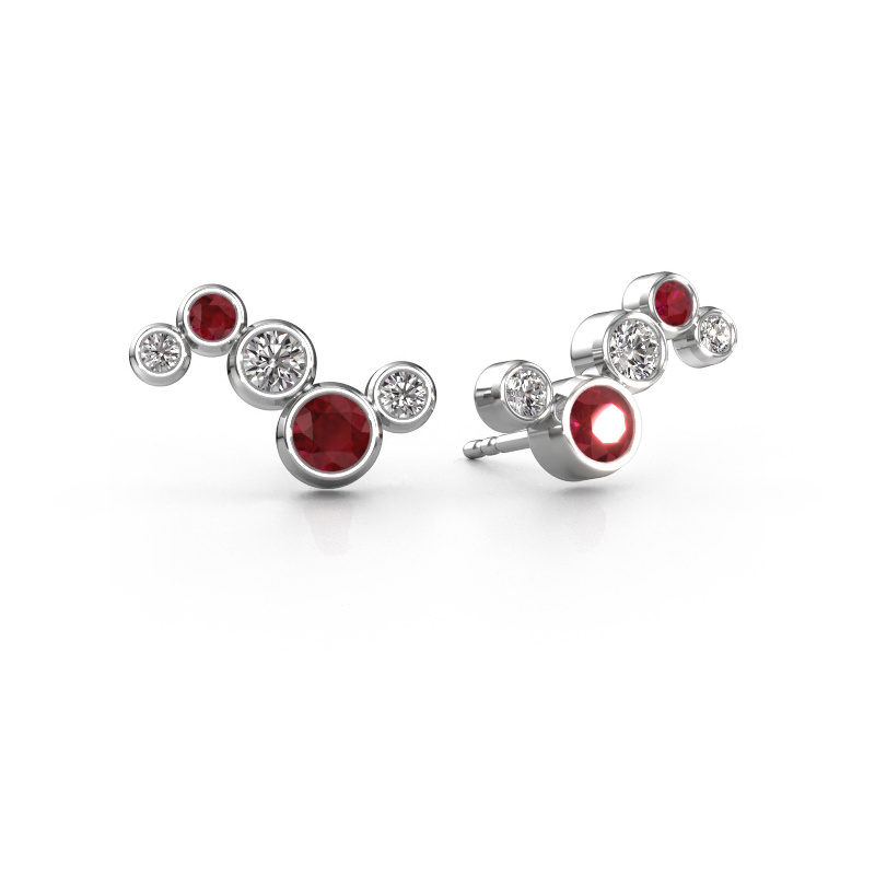 Image de Boucles d'oreilles Ryan 585 or blanc Rubis 4 mm