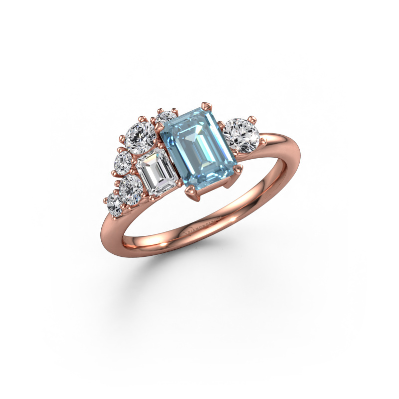 Afbeelding van Ring Sabina 585 rosé goud Blauwe lab grown diamant 7x5 mm