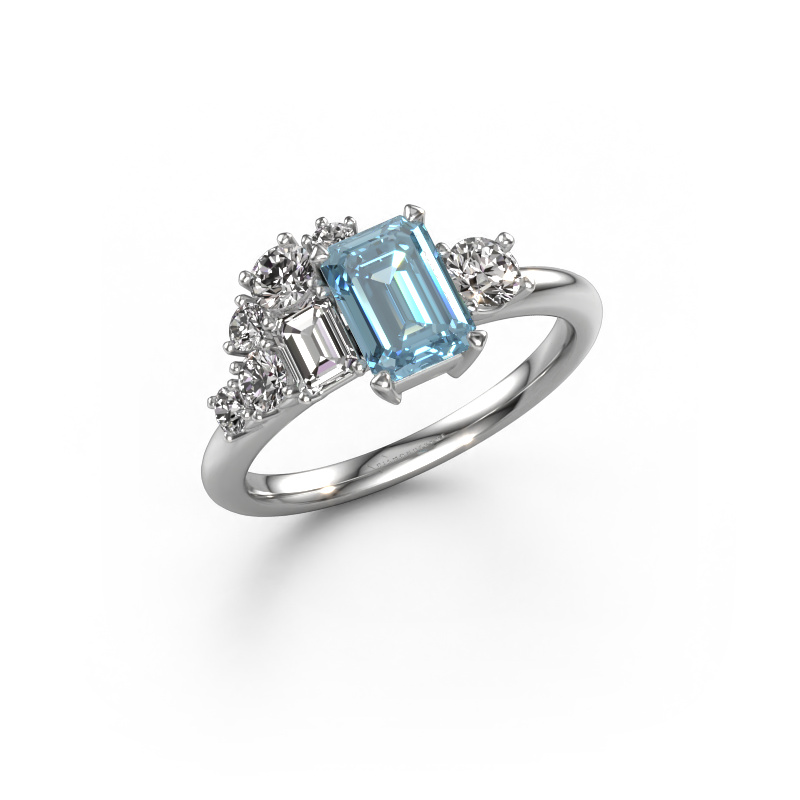 Image of Ring Sabina 585 white gold Blue lab grown diamond 7x5 mm