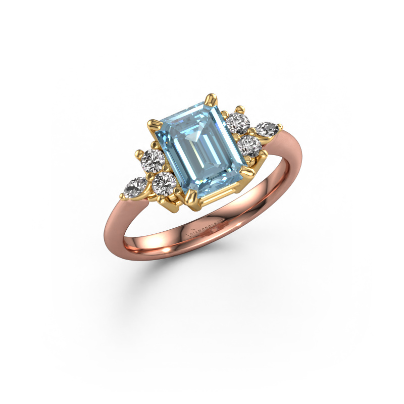 Image de Bague Sade 585 or rose Diamant synthétique bleu 8x6 mm