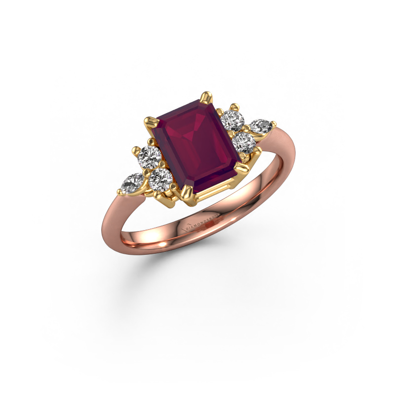 Image de Bague Sade 585 or rose Rhodolite 8x6 mm