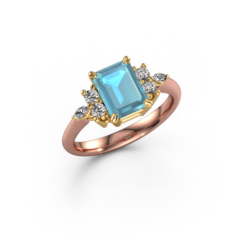 Image of Ring Sade 585 rose gold Blue topaz 8x6 mm