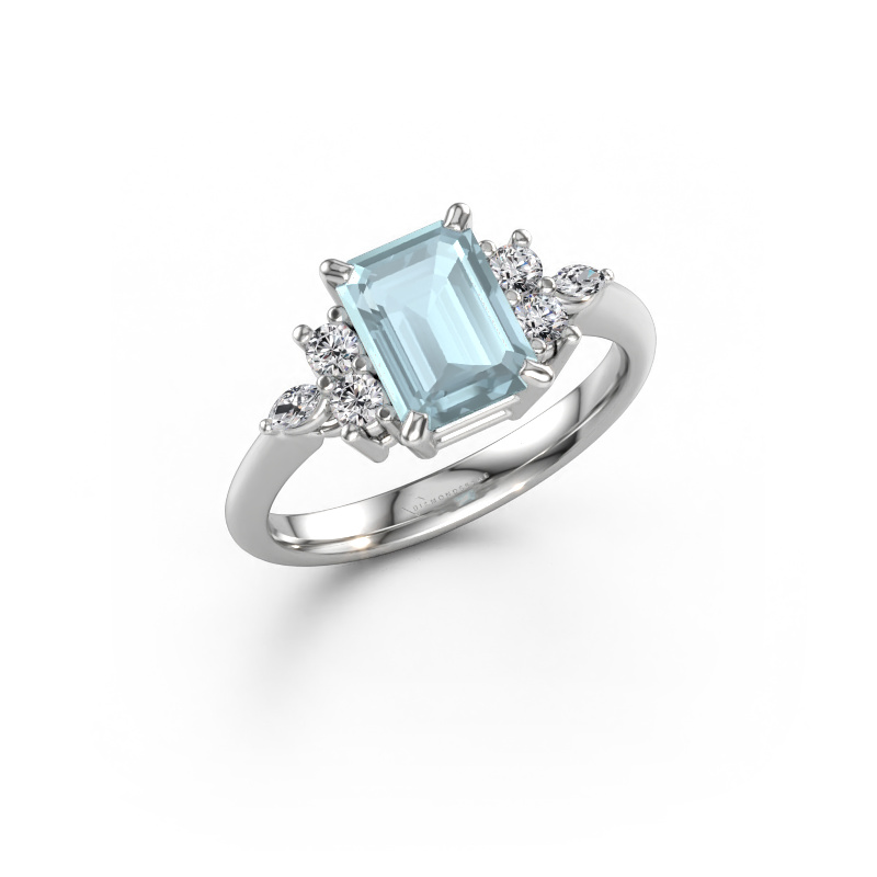 Immagine di Anello Sade 585 oro bianco Acquamarina 8x6 mm
