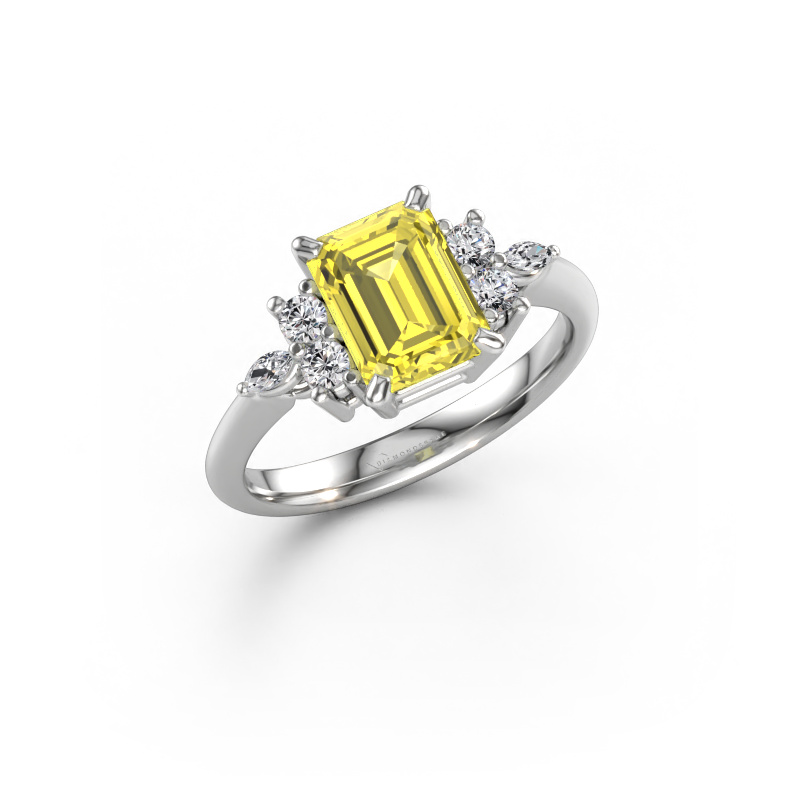 Immagine di Anello Sade 585 oro bianco Diamante lab grown giallo 8x6 mm