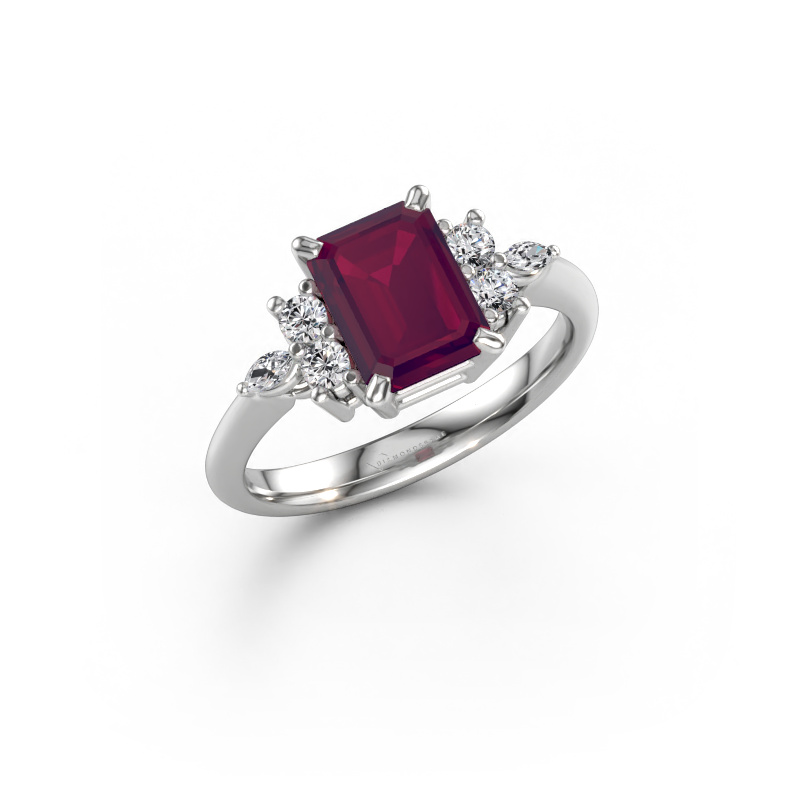 Immagine di Anello Sade 585 oro bianco Rodolite 8x6 mm