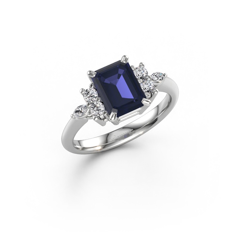 Immagine di Anello Sade 585 oro bianco Zaffiro 8x6 mm