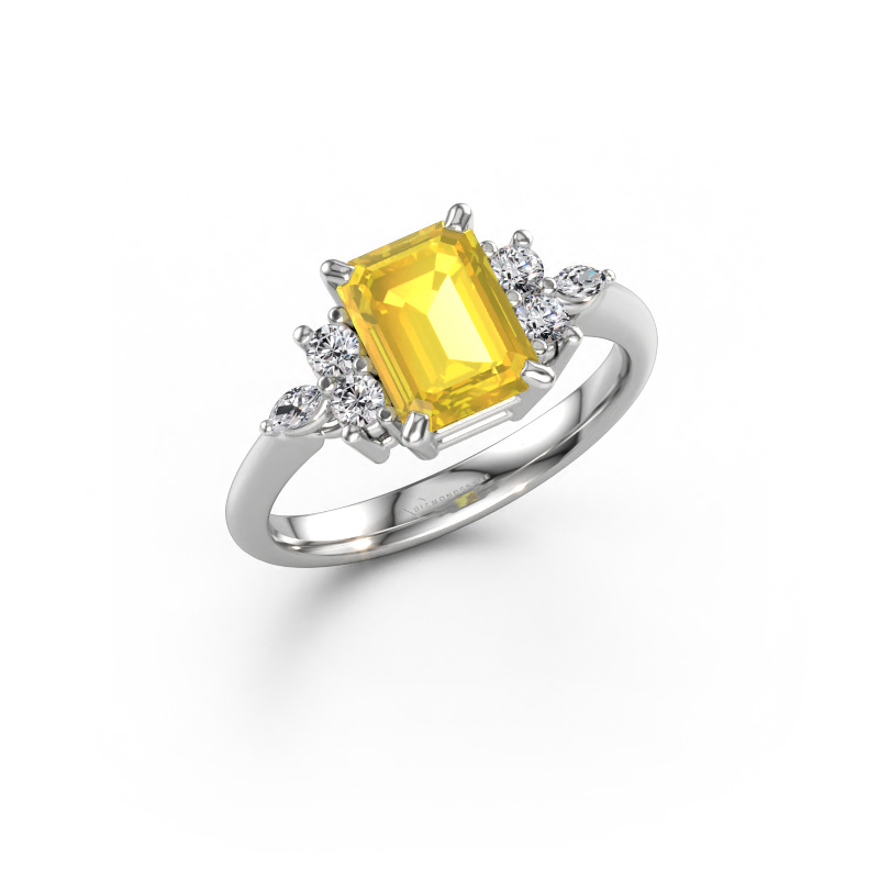 Bild av Ring Sade 585 vitt guld Gul safir 8x6 mm