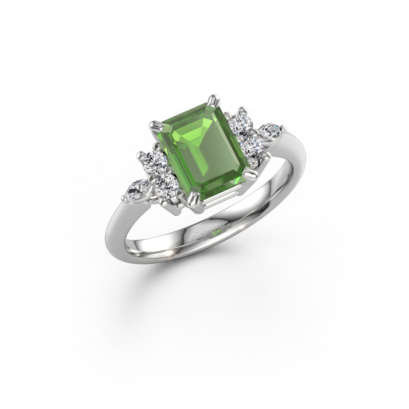 Bild av Ring Sade 585 vitt guld Grön turmalin 8x6 mm