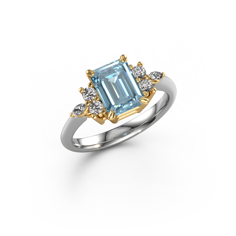 Image de Bague Sade 585 or blanc Diamant synthétique bleu 8x6 mm