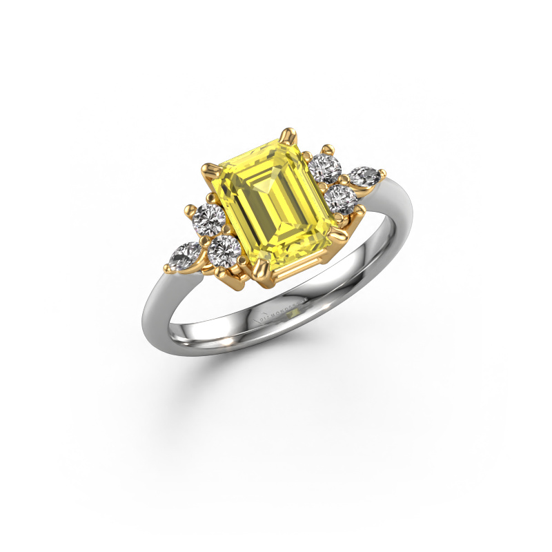 Image de Bague Sade 585 or blanc Diamants synthétiques jaune 8x6 mm