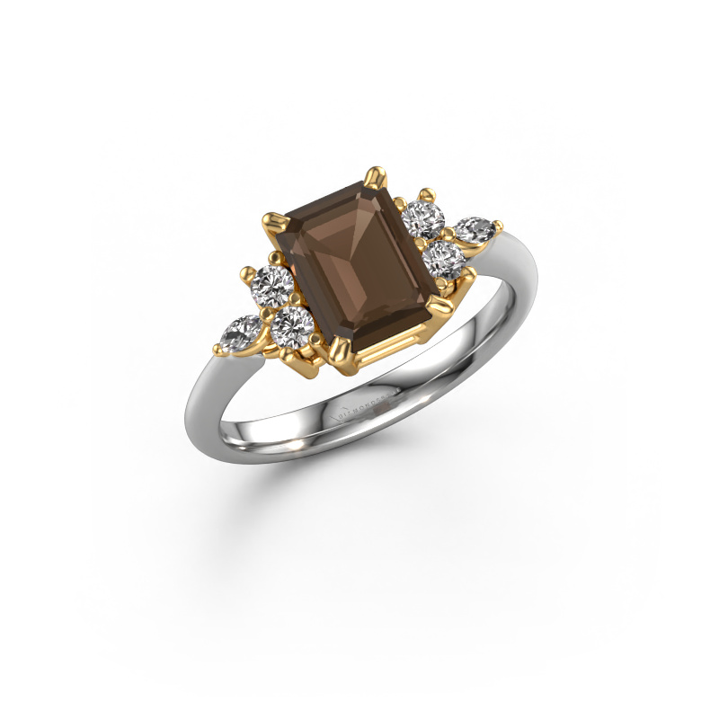 Image of Ring Sade 585 white gold Smokey quartz 8x6 mm