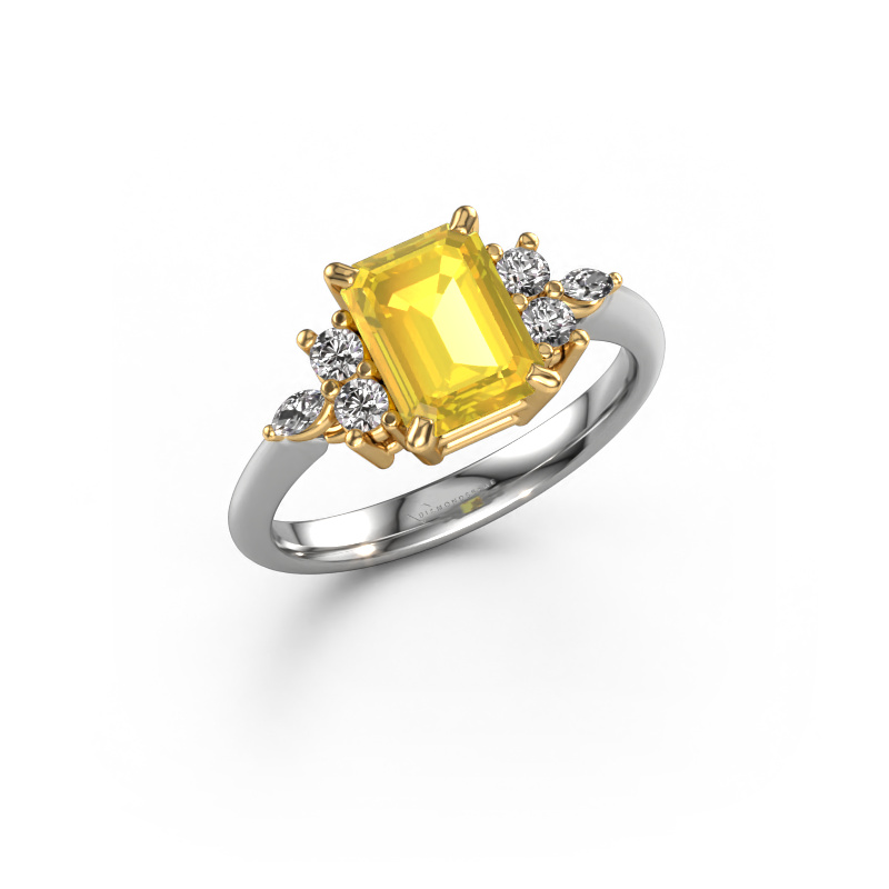 Image de Bague Sade 585 or blanc Saphir jaune 8x6 mm
