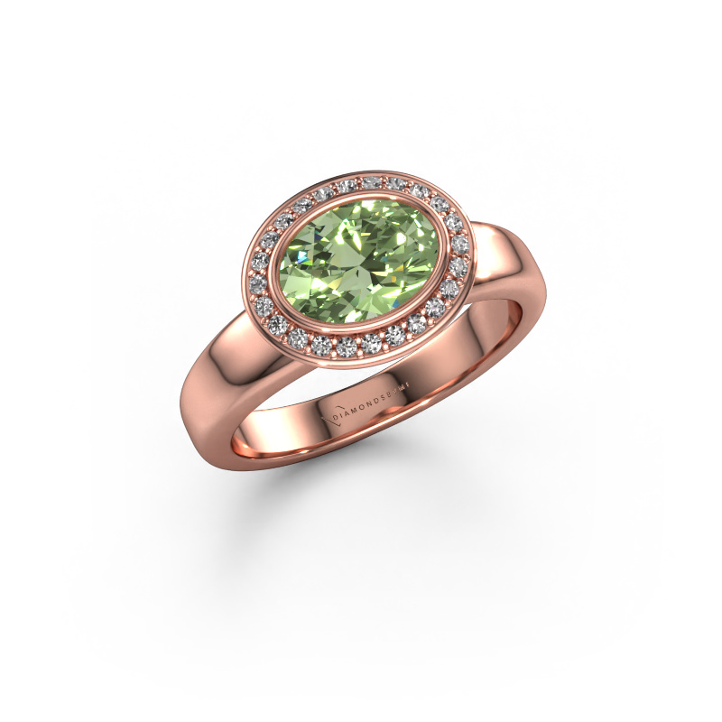 Image de Bague Salena 585 or rose Diamants synthétiques vert 8x6 mm