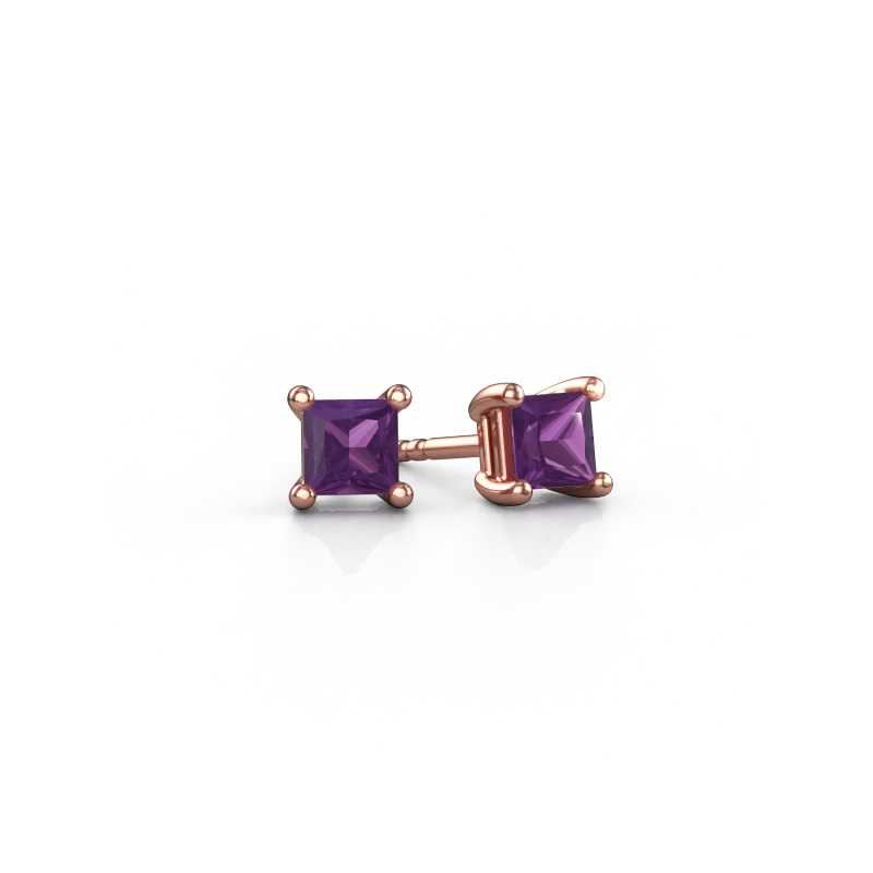 Image of Stud earrings Sam square 585 rose gold Amethyst 4 mm