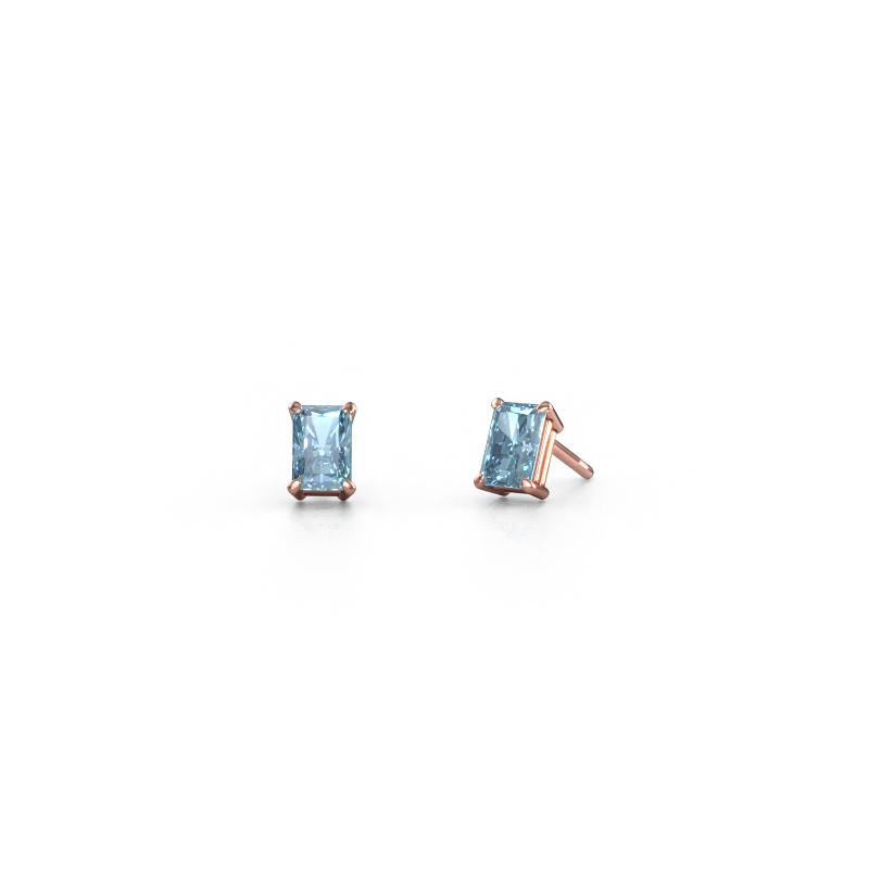 Image of Stud earrings Sam RAD 585 rose gold Blue lab grown diamond 6x4 mm