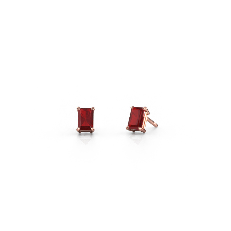 Image of Stud earrings Sam RAD 585 rose gold Ruby 6x4 mm