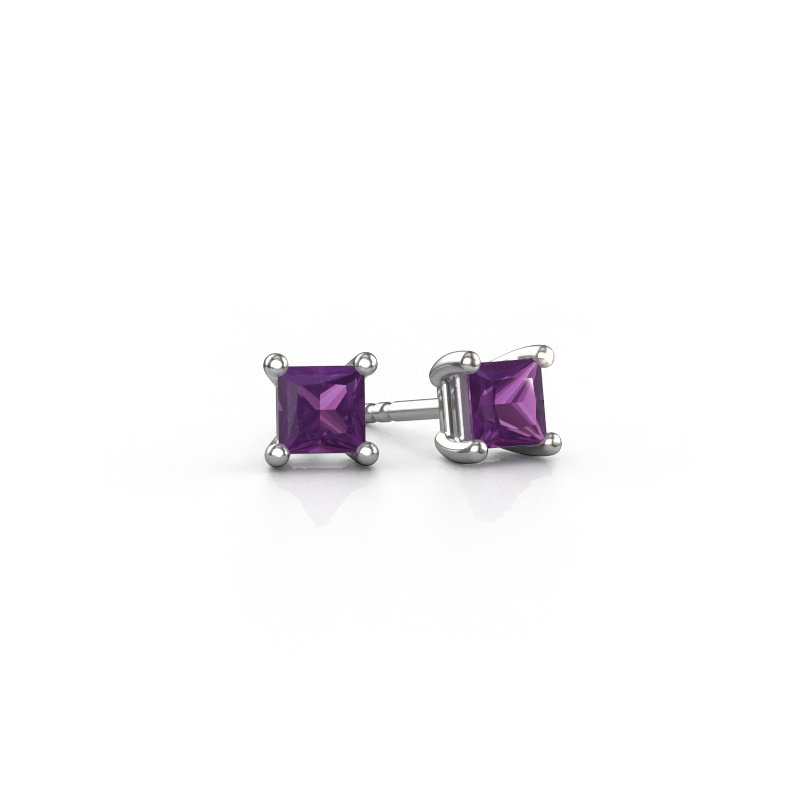 Image of Stud earrings Sam square 585 white gold Amethyst 4 mm