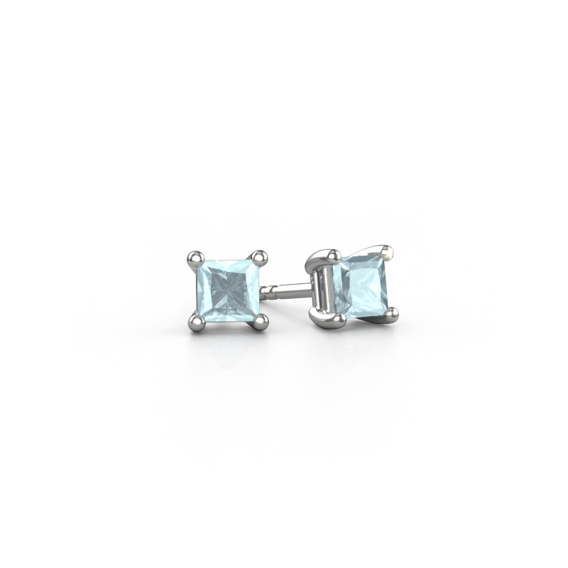 Image of Stud earrings Sam square 585 white gold Aquamarine 4 mm