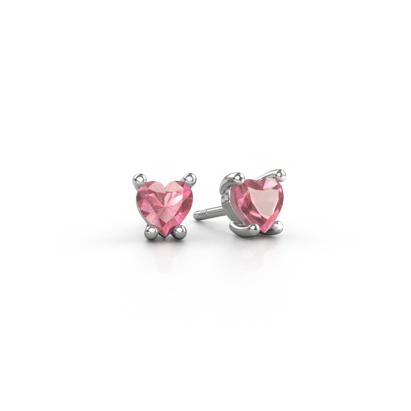 Image of Earrings Sam Heart 585 white gold Tourmaline pink 5 mm