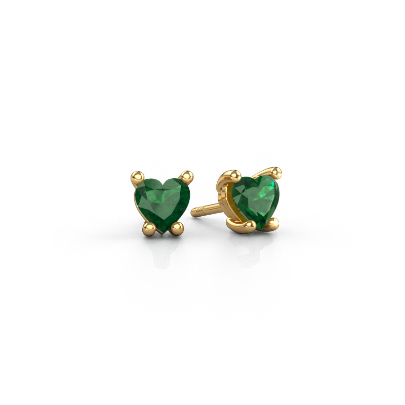 Image de Boucles d'oreilles Sam Heart 585 or jaune Emeraude 5 mm