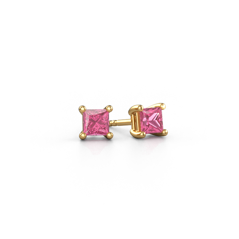 Image of Stud earrings Sam square 585 gold Pink sapphire 4 mm
