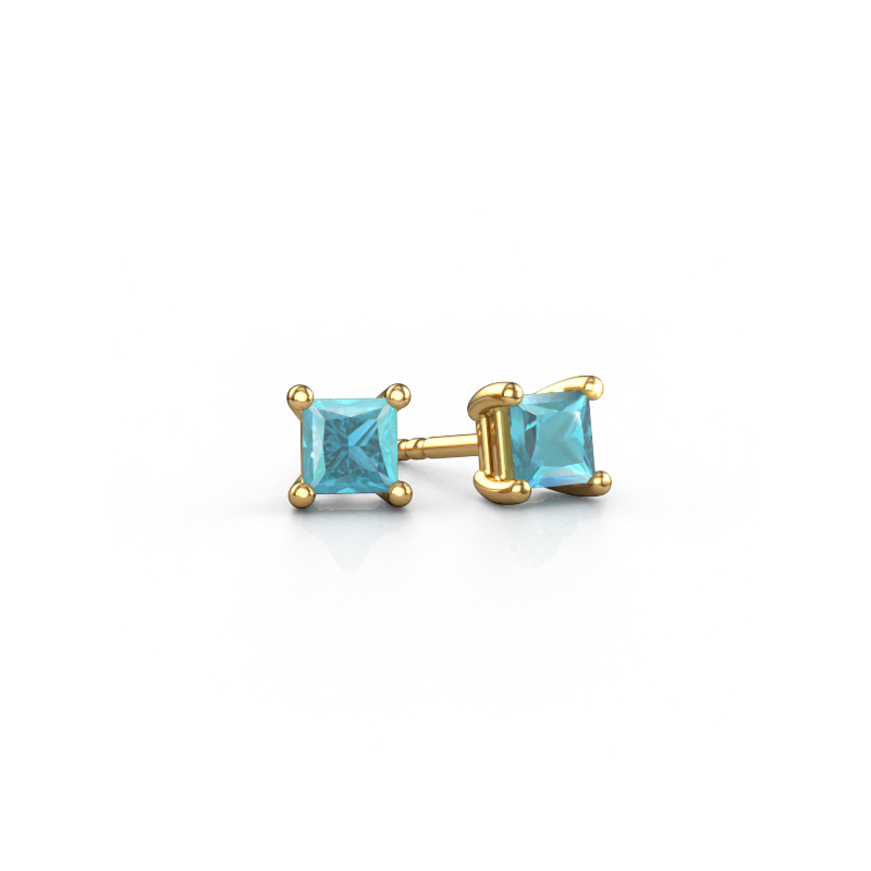 Image of Stud earrings Sam square 585 gold Blue topaz 4 mm
