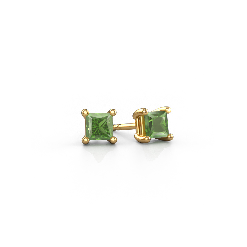 Image of Stud earrings Sam square 585 gold Tourmaline green 4 mm