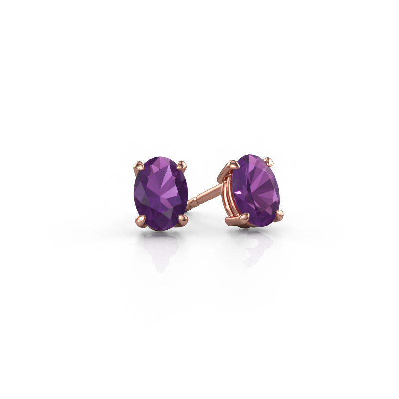 Image of Stud earrings Sam OVL 585 rose gold Amethyst 7x5 mm