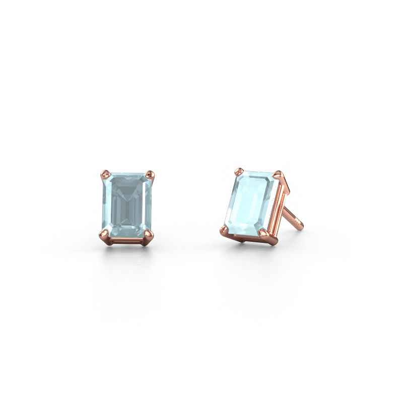 Image of Stud earrings Sam EME 585 rose gold Aquamarine 7x5 mm