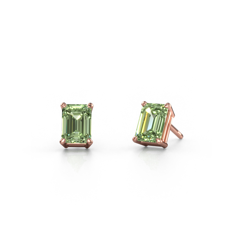 Image de Clous d'oreilles Sam EME 585 or rose Diamants synthétiques vert 7x5 mm